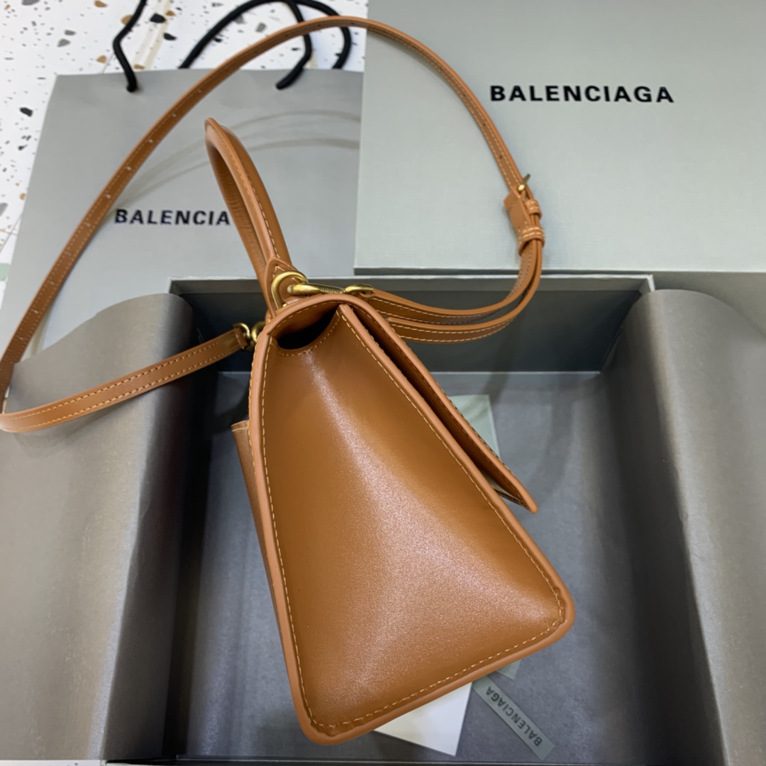 Balenciaga Hourglass Small Handbag Box Calfskin Shoulder Bag Brown